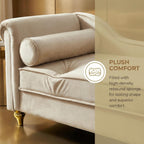 60.6''Velvet Chaise Lounge Indoor, Modern Velvet Lounge Chair with Left Armrest & Lumbar Pillow,Button Tufted Lounge Sofa with Storage for Bedroom, Living Room and Office，Beige