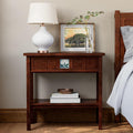 Stickley 125th Anniversary Floral Tile Console, End Table, Nightstand, Solid Oak, Centennial Finish, Mission Style, Removable Ceramic Art Tile, 1 Drawer, 31.5in W x 16in D x 30in H, Made in USA