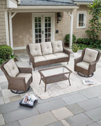 Patio Couch Outdoor Wicker Sofa - Heavy Duty All-Weather Brown Rattan 3-Seater with High Back and Comfortable Thick Cushions for Garden Back Porch Poolside Apartment - Beige