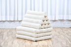 Leewadee - Comfortable Japanese Floor Mattress - Thai Floor Bed with Triangle Cushion - Futon Mattress - Thai Massage Mat, 67 x 21 inches, Ecru, Kapok Filling | Floor & lounge cushion for relaxing, reading & TV - for meditation & yoga, firm & stable