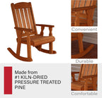 Amish Heavy Duty Mission Pressure Treated Outdoor Rocking Chair (Cedar Stain) - 600 Lb. Weight Capacity Porch Rocker