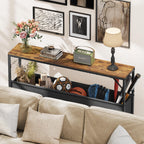 Asgolion Narrow Console Table, 47.2" Long Entryway Table with Storage Basket, Hallway Table, Mordern Industrial Sofa Tables for Living Room, Bedroom, Foyer, Office, Anti-tip Kit, Rustic Brown
