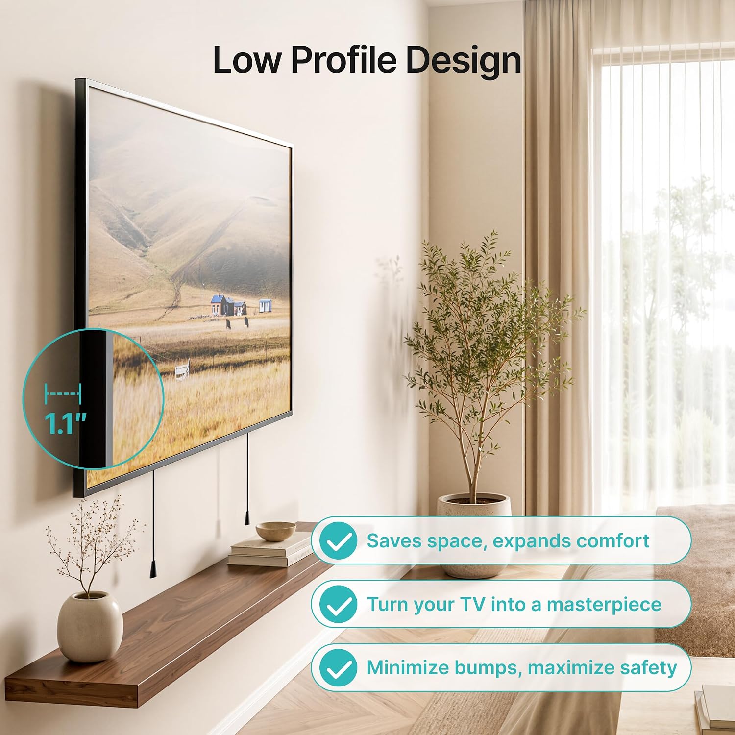 PEGZONE Low Profile TV Wall Mount for 43-95 Inch TVs, 1.1 Inch Ultra Slim | Fixed TV Wall Mount with 220 lbs Capacity, Max VESA 800x400mm, Fits 16"/18"/24" Wood Studs & Concrete Walls