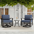 3 Piece Aluminum Swivel Rocking Chair Set, Outdoor Patio Swivel Gliders Chair with Glass Top Coffee Table, Conversation Furniture Set Suitable for Patio, Lawn, Outdoor, Back Garden(Dark Blue)