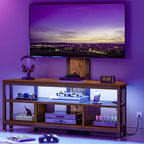 DWVO Corner TV Stand with Mount & LED, Height Adjustable, Rustic Brown | Entertainment Center With Height Adjustable Mount, Led Lights, Power Outlet, Corner Design, Fits 60-70 Inch Tvs, Rustic Style