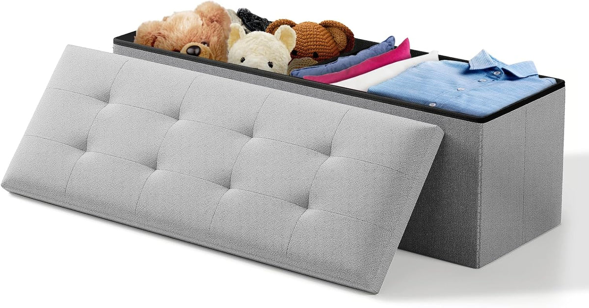 Storage Ottoman Bench, 43 Inch Ottoman Foot Rest, End of Bed Bench, Storage Chest for Living Room, Bedroom, Entryway, Light Gray
