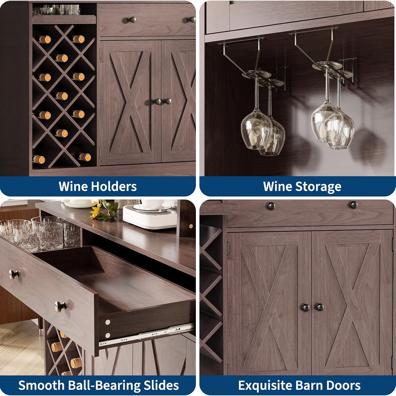 71-Inch Kitchen Hutch Cabinet with Storage, White & Light Walnut Top, Acrylic Double Doors, Pantry Organizer for Dining Room & Kitchen Storage