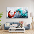 Pogusmavi Dining Room Wall Art Wine Glass Canvas Wall Pictures Kitchen Art Wall Decor Blue & Red Wine Cups Painting Modern Wall Art for Living Room Office Artwork Wall Decor 30x60IN