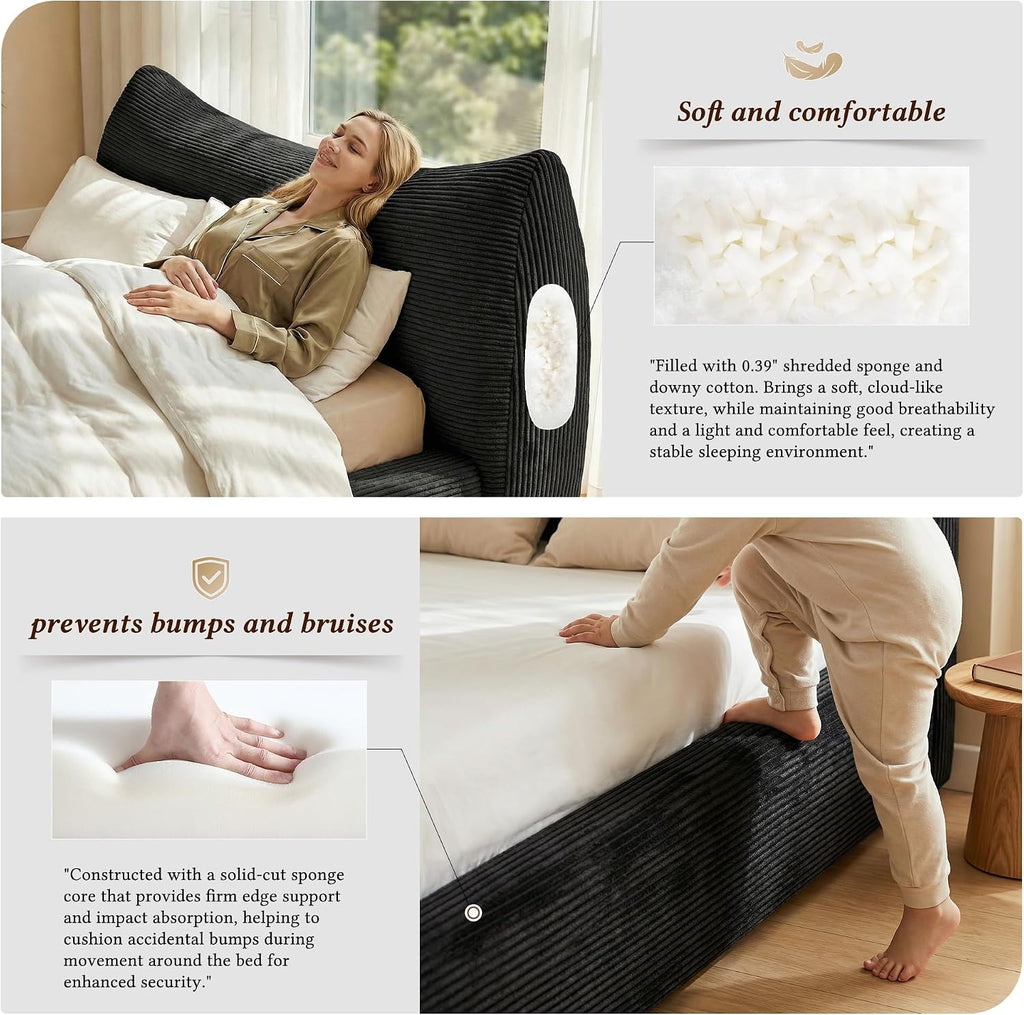 Homkdom Cloud Bed Frame Queen Size with 9.4" Removable Headboard