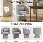 VKNOW Upholstered Swivel Dining Chairs Set of 1, Modern Dining Room Chairs with Barrel Back, Accent Arm Chair with Pillow for Dining Room, Living Room, Bedroom, Vanity, Gray