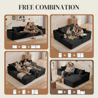 95" L Shaped Cloud Sectional Couches for Living Room, Modern Comfy Modular Deep Seat Memory Foam Compressed Corduroy Sofa Oversized Right Facing Chaise, No Assembly Required, Balck