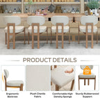 RGZ Mid Century Wooden Dining Chairs Set of 4, Modern Fabric Upholstered Beige Kitchen Chair with Curved Backrest, Farmhouse Dinner Chairs and Wood Frame Legs for Kitchen, Living Room, Home