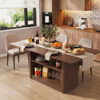FUQARHY 63" Dining Table with Storage, Fluted Rectangular Kitchen Table for 6 with 2-Tier Storage Shelf, Farmhouse Wood Table (Walnut)