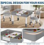 4-in-1 Kids Activity Table & Chair Set,Double-Sided Reversible Tabletop with Building Block Base & Graffiti Drawing Board,2 Adjustable Toddler Chairs,Multi-Purpose Activity Desk for Reading,Drawing