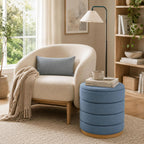 Linen Storage Ottoman Round Footrest with Hidden Storage, Light Blue 16" L X16 W X 17" H