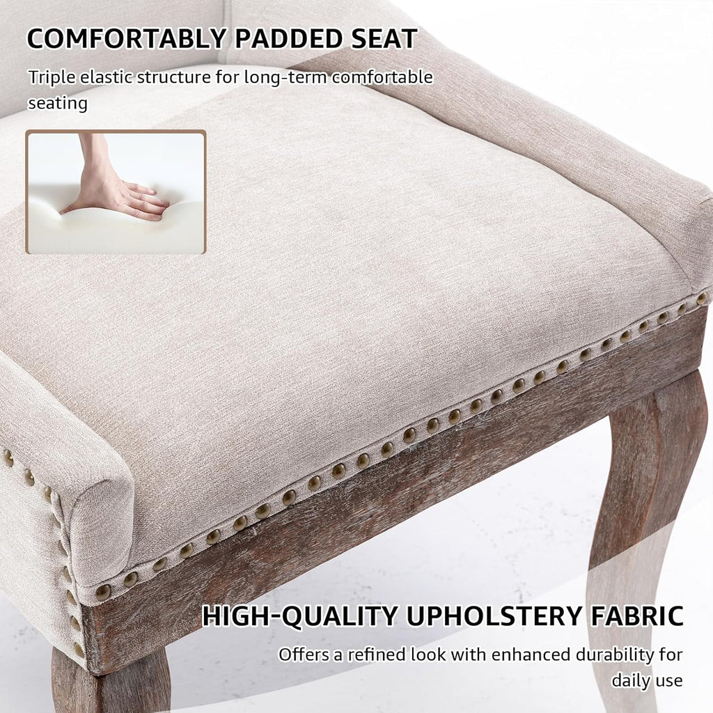 Upholstered Dining Chairs Set of 2, Beige Fabric Kitchen Chair with Nailhead Trim, Farmhouse High Back Kitchen & Dining Room Chairs, Solid Wood Legs, Sillas de Comedor (Beige, 2 Pcs)