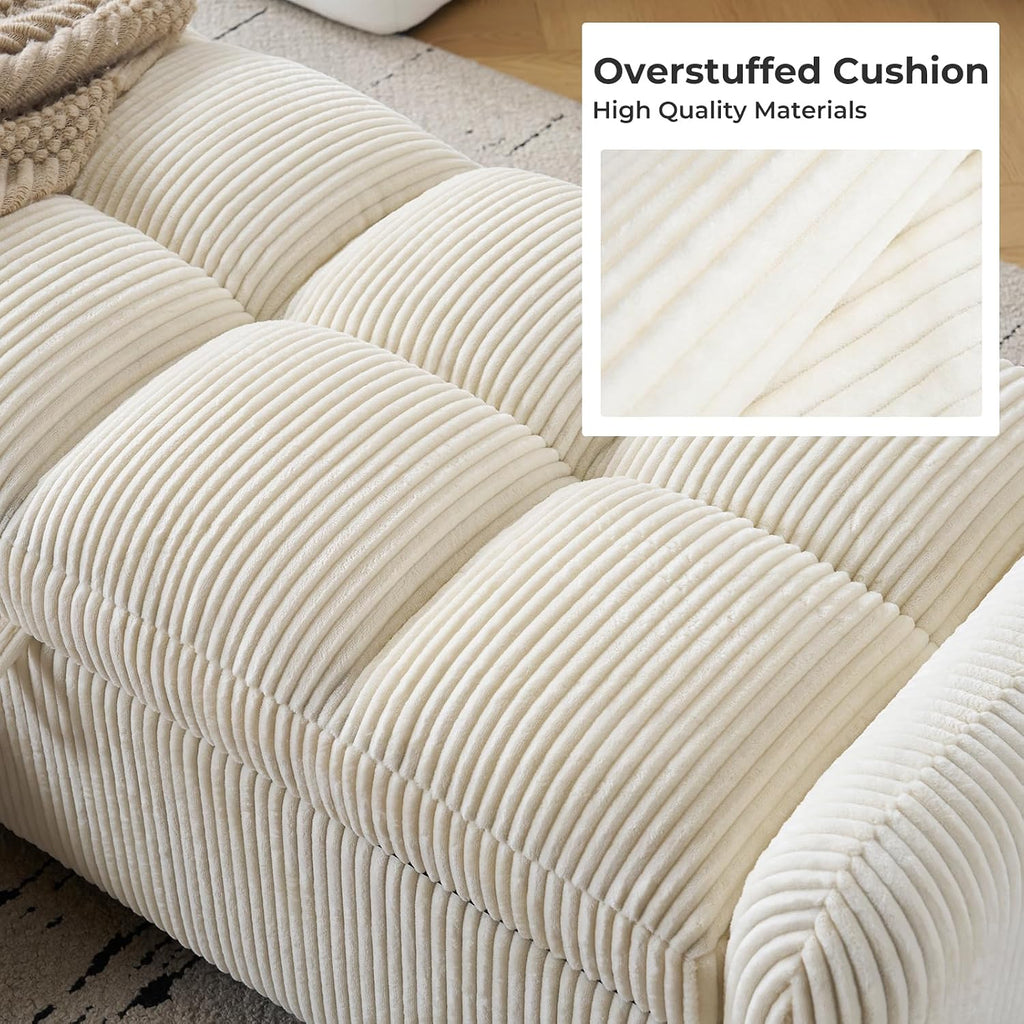Oversized Corduroy Ottoman Bench with Storage, Upholstered End of Bed Bench for Bedroom, Ottoman Foot Rest for Living Room, Beige