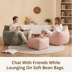 Giant Bean Bag Chair for Adults, Large Bean Bag with Ottoman | Cloud Comfy Bean Bag with Backrest & Armrests, Stuffed Beanbag Chair for Reading, Gaming, Napping, Pink