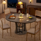 Extendable Round Dining Table for 4-6-8, 43.3-59in Expandable Kitchen Table with Storage Shelf, Space Saving Circle Oval Dining Table with Leaf for Kitchen, Dining Room, Gray
