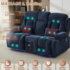 TUNYI Wall Hugger Power Loveseat Recliner - RV Reclining Loveseat with Console Theater Seating RV Recliner Sofa with USB/Outlet//Cup Holder/LED Light/Side Pocket (Dark Blue, Loveseat)