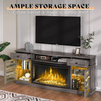 AMERLIFE 70" Fireplace TV Stand with 36'' Curved Electric Fireplace | Wash Gray LED TV Console, Farmhouse Living Room Entertainment Center, 2 Drawers & Adjustable Shelves, Fit TVs up to 80"
