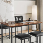 VECELO Kitchen Table and Chairs for 4, Dining Room Set with PU Chairs/Stools, Heavy-Duty Metal Frame, Wooden Tabletop, Space-Saving Design for Small Spaces, Easy Assembly, Vintage Brown & Black