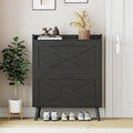 Homleke Farmhouse Shoe Storage Cabinet with Flip Drawers & Barn Door Design | Slim Narrow Shoe Rack Cabinet with Adjustable Shelves & Hidden Storage for Entryway, Foyer, Hallway, Living Room, Black