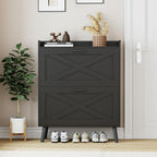 Homleke Farmhouse Shoe Storage Cabinet with Flip Drawers & Barn Door Design | Slim Narrow Shoe Rack Cabinet with Adjustable Shelves & Hidden Storage for Entryway, Foyer, Hallway, Living Room, Black