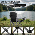 Northroad Folding Camping Chairs with Canopy Shade, Beach Chair w/Cup Holders, Armrests & Carry Bag for Outdoors Travel Sports Fishing, Black