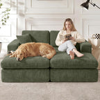 80.7" Oversized Double Chaise Lounge Chair Indoor, Cloud Sleeper Sofa Bed with 4 Pillows, Extra Deep Seat Cozy Loveseat Couch for Living Room Bedroom, No Assembly Required (Green)