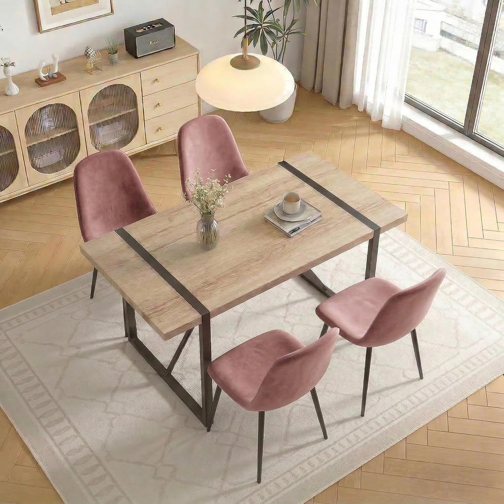 YYQ 55" Dining Table Set for 4, Modern Rectangle Wood Dining Table, Kitchen Table Chairs Set of 4, 5 Pieces Dining Table Set for Kitchen Dining Room