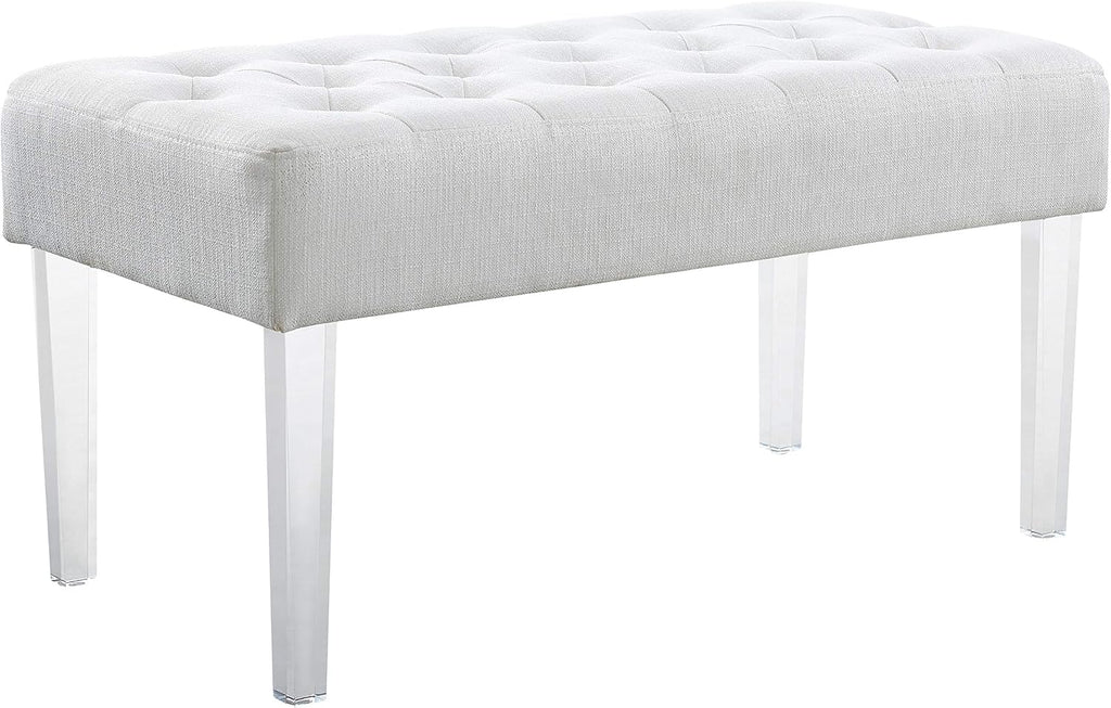 Linon Ella Glitz Acrylic Leg Bench, 35"Wx17"Dx18"H, White