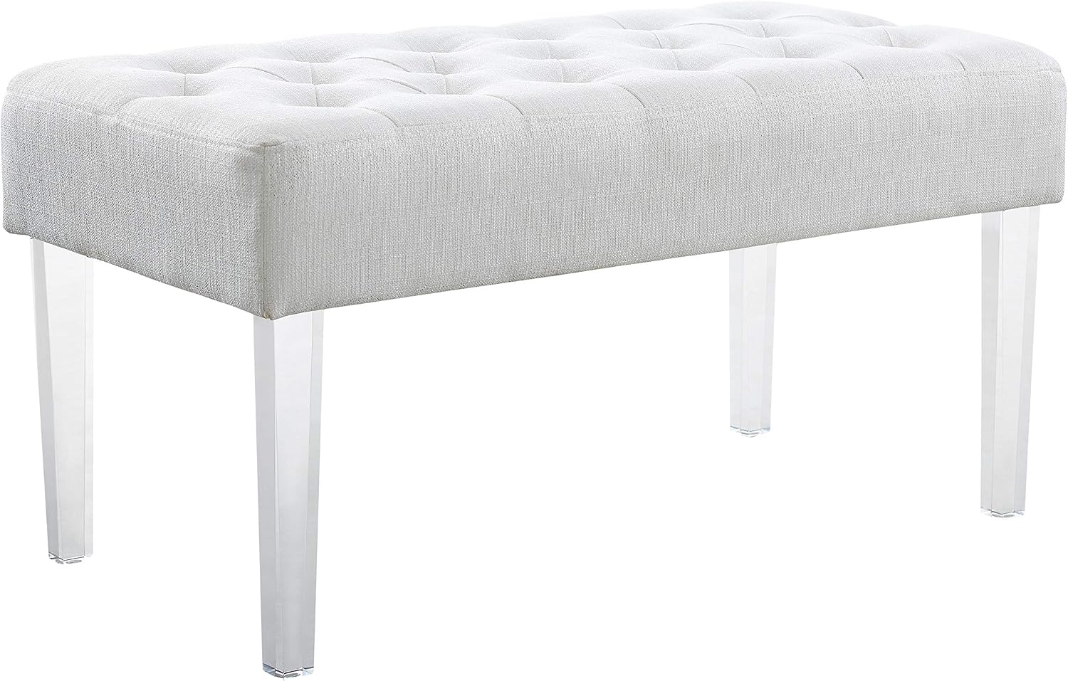 Linon Ella Glitz Acrylic Leg Bench, 35"Wx17"Dx18"H, White
