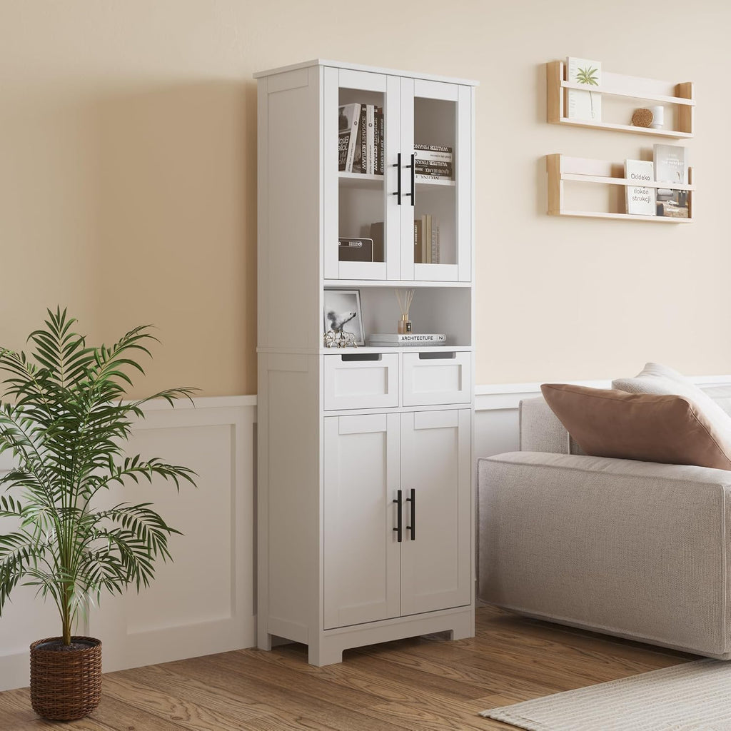LEADZM Kitchen Cabinet Tall Cabinet with 4 Doors Buffet Cabinet for Kitchen Living Room Dining Room (4 Doors)