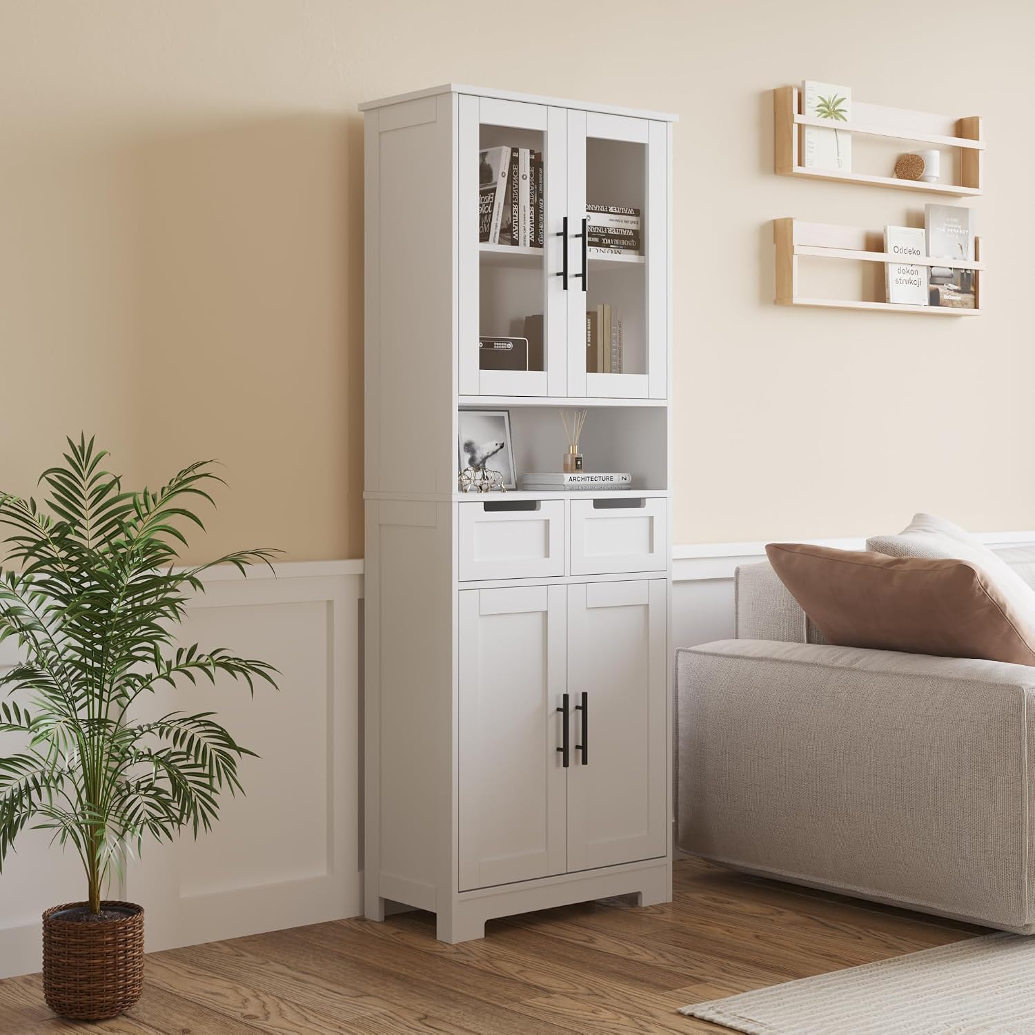 LEADZM Kitchen Cabinet Tall Cabinet with 4 Doors Buffet Cabinet for Kitchen Living Room Dining Room (4 Doors)