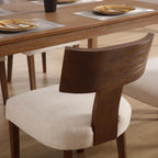 Farmhouse Dining Chairs Set of 4, Upholstered Dark Brown Solid Wooden Chairs with T-Shape Back, Armless Kitchen Chairs Comfy Accent Chairs, Linen Beige