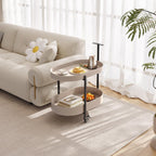 Guyii 2 Tiers Storage Rolling Cart 360 Rotating Side Table Modern End Table Living Room Table with Wheels Easy to Move for Living Room Bedroom Kichen Bathroom Pu Leather