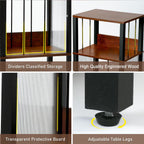 DGSANDGO Mid-Century Now Playing Vinyl Record Stand, Record Player Stand, End Table with Charging Station, 3 Tier Rustic Brown w/Guard Rails, Holds 100 Vinyl Albums, for Living Room Bedroom Office