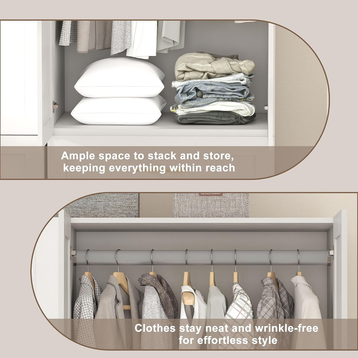 White Armoire Wardrobe Closet: 75" Large Wardrobe Closet with 6 Drawers, Bedroom Armoires with 4 Doors, Wooden Tall Closets Cabinet for Hanging Clothes (63")