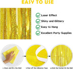 3 Pack Gold Foil Fringe Curtain,Birthday Backdrop Bachelorette Party Decorations 3.28X6.56 Feet Streamer Curtains for Parties Wedding Engagement Shower Graduation Decor