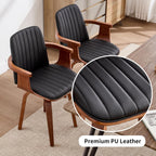 VipDesk Dining Chairs Set of 2 - Mid Century Modern Swivel Kitchen Chairs for Dining Room, Upholstered PU Leather Chairs with Wooden Arms and Legs, Black