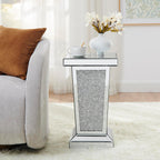 Silver Mirrored End Table with Crystal, Modern Side Accent Table, Square Small Coffee Table for Living Room, Bedroom,Office, Hallway, Entryway