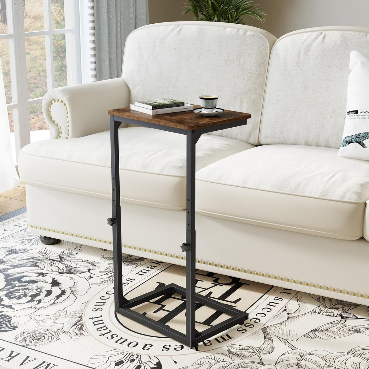 7-Level Adjustable C-Shaped End Table, Small Side Table for Couch, Sofa TV Tray Table for Living Room, Bedroom, Bedside ET-SA-BRW1
