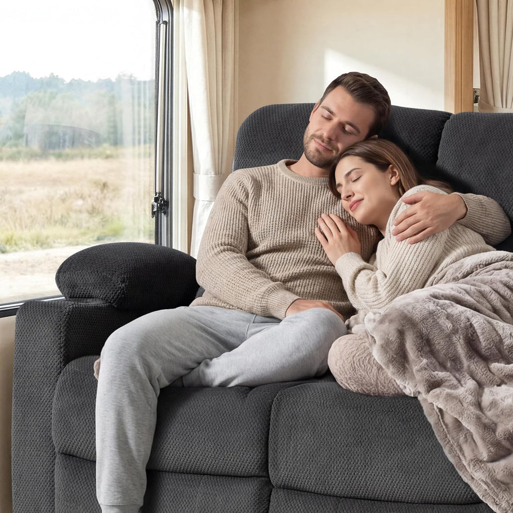 Power Reclining Sofa with Heat and Massage| RV Wall Hugger Recliner Sofa with Electric Tilt | RV 3 Seater Recliner Sofa for Living Room (Sofa Grey)