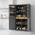 71" Tall Kitchen Pantry Storage Cabinet with 4 Doors, Freestanding Wooden Cupboard with 2 Drawers, 2 Adjustable Shelves and Cabinet Door Organizers for Kitchen, Dining Room, Grey