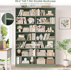FACBOTALL 83.7" Tall Bookshelf and Bookcase,7-Tier Double Bookshelves Green