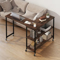 Tangkula Large 360° Free Rotating Sofa Side Table, Patented Mobile Couch Desk with 2-Tier Storage Shelves, Movable Laptop Desk with Sturdy Metal Frame, Extendable Couch Snack Table for Home Office