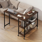 Tangkula Large 360° Free Rotating Sofa Side Table, Patented Mobile Couch Desk with 2-Tier Storage Shelves, Movable Laptop Desk with Sturdy Metal Frame, Extendable Couch Snack Table for Home Office