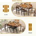 IRONCK 5-Piece 63" Extendable Dining Table with 4 Upholstered Chairs, Kitchen Table Set for 4-8 People, Dining Room Sets with MDF Wood Board, Drop Leaf Table Design for Space Saving, Rustic Brown