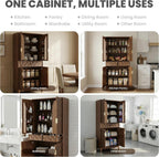 Pantry Cabinet, 71" Tall Pantry Cabinet,Modern Kitchen Cabinet with Doors, Drawers & Adjustable Shelves, Freestanding Food Pantry Cupboard with Side Rack for Kitchen Dining Room,Walnut